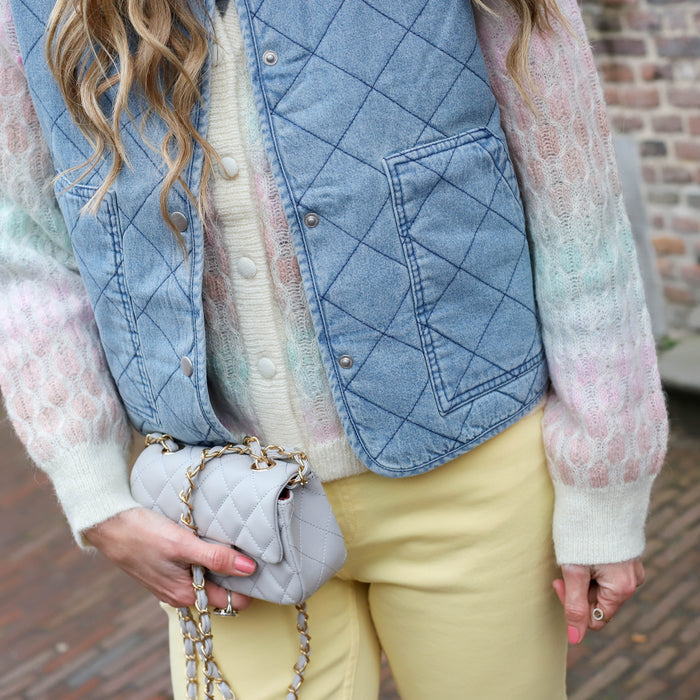 Noisy May Cleo quilted denim gilet light blue