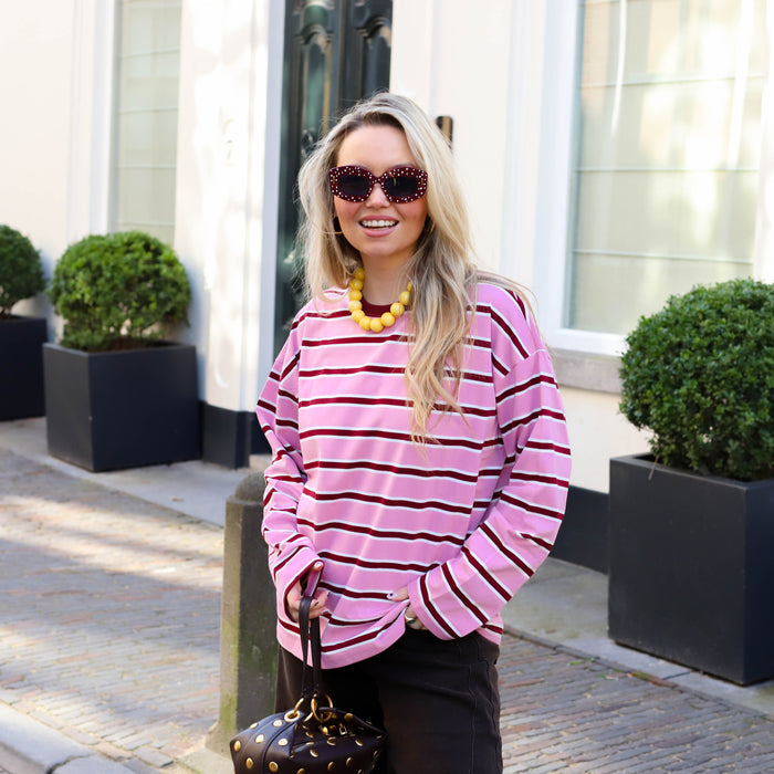 Noisy May Ember stripe sweater begonia pink