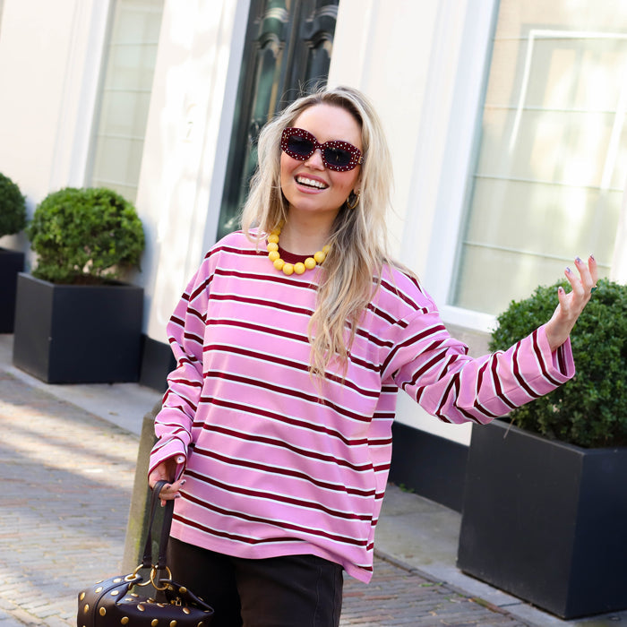 Noisy May Ember stripe sweater begonia pink