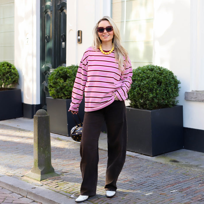 Noisy May Ember stripe sweater begonia pink