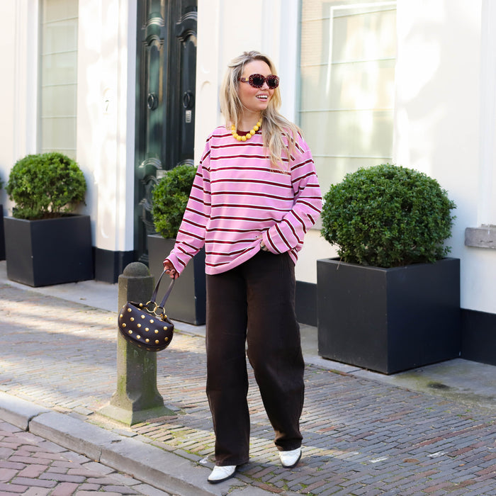 Noisy May Ember stripe sweater begonia pink