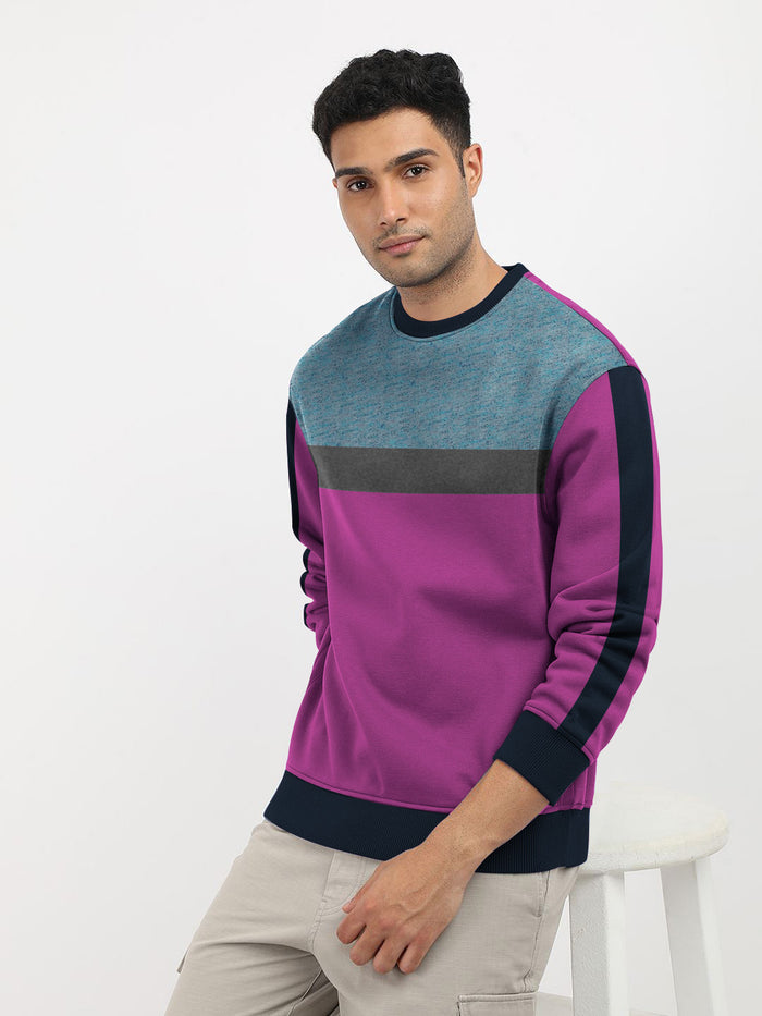 NXT Fleece Sweatshirt For Men-Magenta Green Melnage with Charcoal Panel-BR14641
