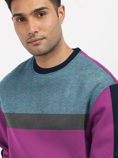 NXT Fleece Sweatshirt For Men-Magenta Green Melnage with Charcoal Panel-BR14641