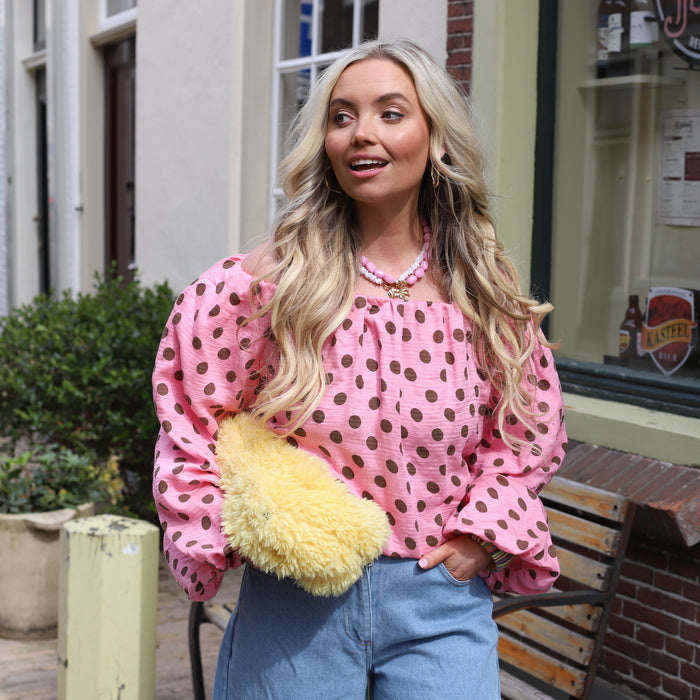 Off shoulder top stippen roze