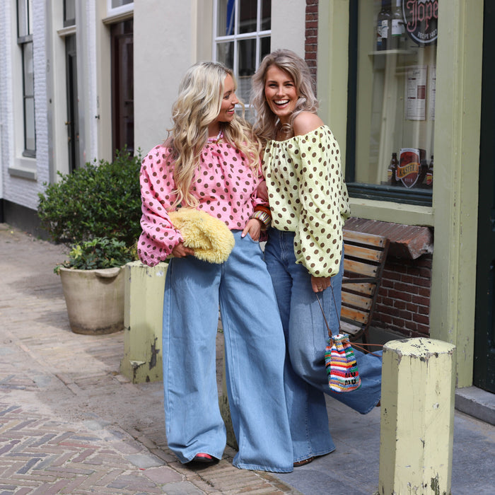 Off shoulder top stippen roze
