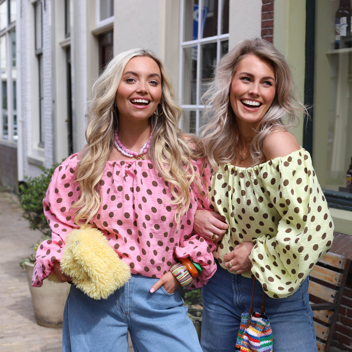 Off shoulder top stippen roze
