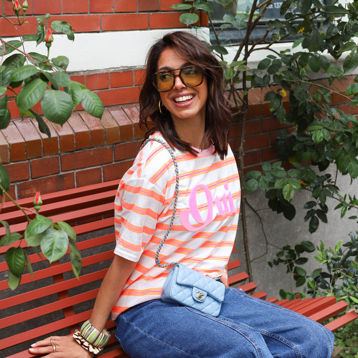 Oui shirt wit oranje streep