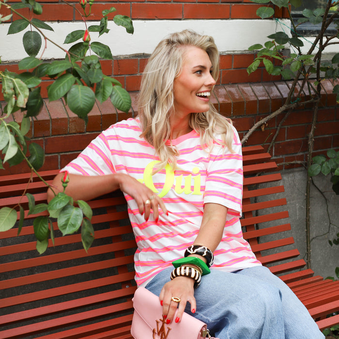 Oui shirt wit roze streep