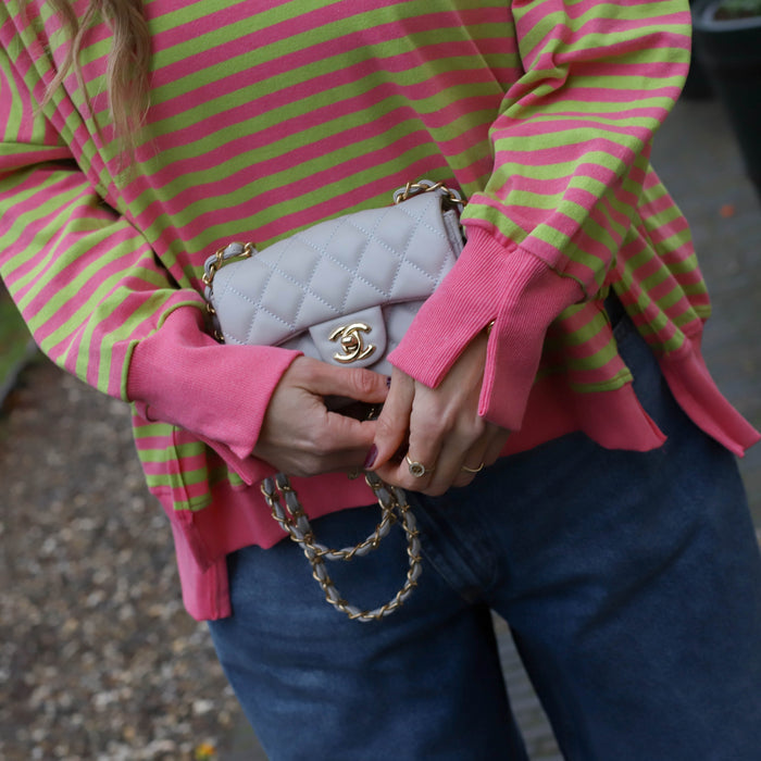 Oversized streep sweater roze groen
