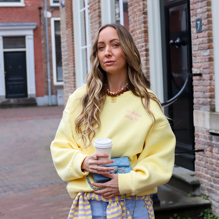 Oversized sweater geel roze la dolce vita