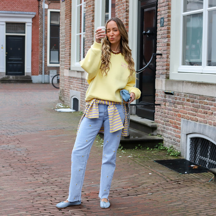 Oversized sweater geel roze la dolce vita