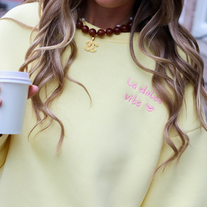 Oversized sweater geel roze la dolce vita