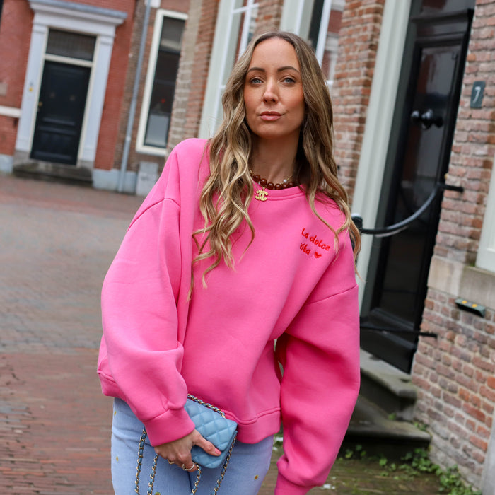 Oversized sweater roze rood a dolce vita