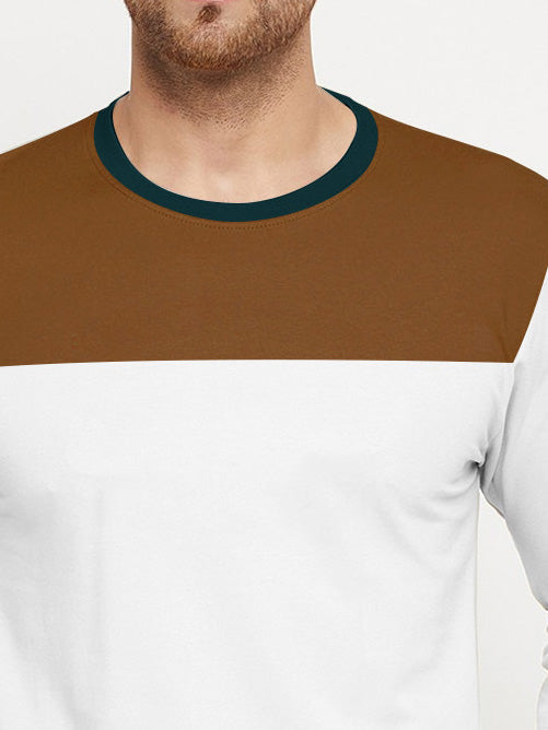 OXBOW Fleece Sweatshirt For Men-White with Brown Panel-BR14653