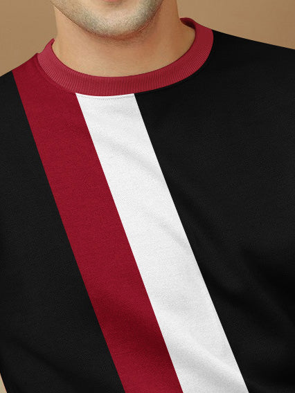 OXBOW Terry Fleece Sweatshirt For Men-Black with Red & White Panels-BR14627