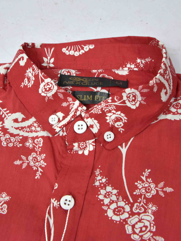 Oxen Nexoluce Premium Slim Fit Casual Shirt For Men-Red With Allover Print-BR15806