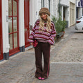 Pantalon bruin roze bies