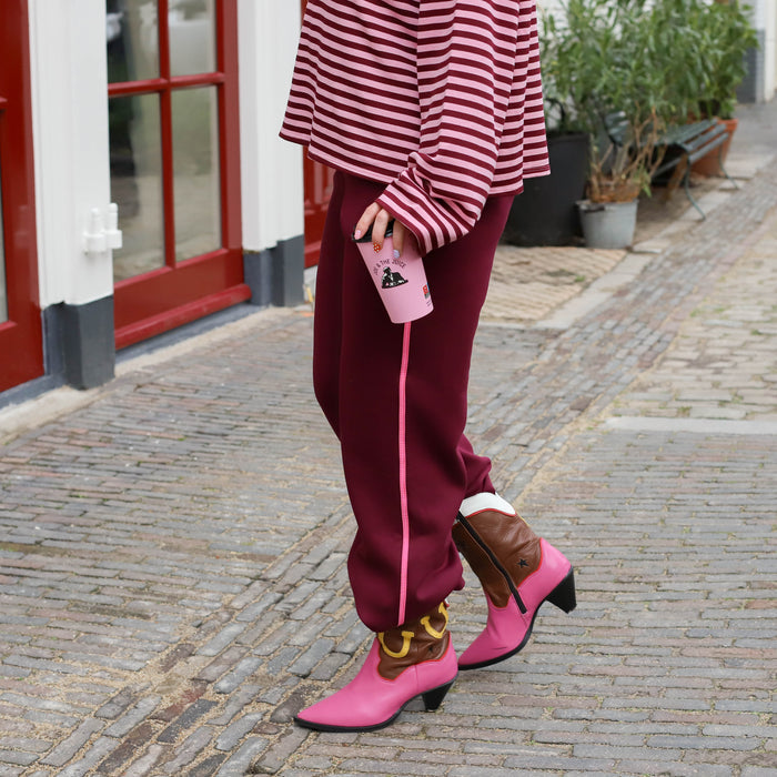 Pantalon burgundy roze bies