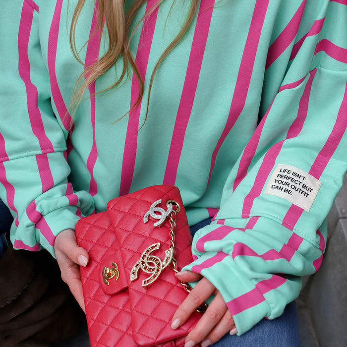Patch streep sweater mint fuchsia