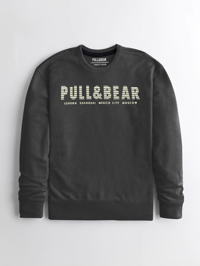 P&B Crew Neck Terry Fleece Sweatshirt For Men-Rosy Black-SP5740