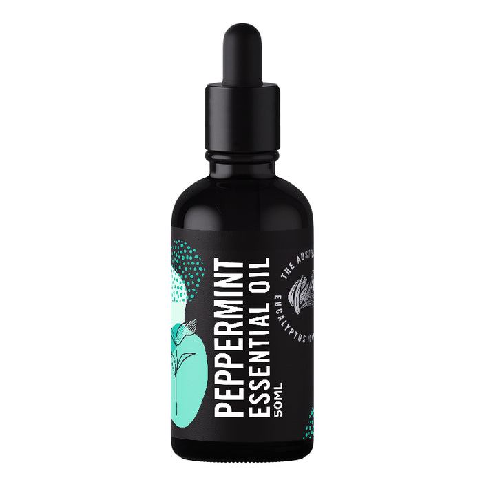 Peppermint essential oil 50ml black glass dropper bottle