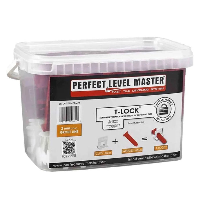 Perfect Level Master 1/16" T-Lock leveling kit, 2 mm grout line clips, tub view