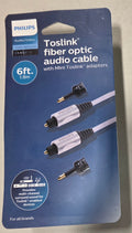 Philips 6' Elite Toslink Digital Fiber Optic Cable with 2 Mini Adapters - Gray: Male-to-Male AV Connection