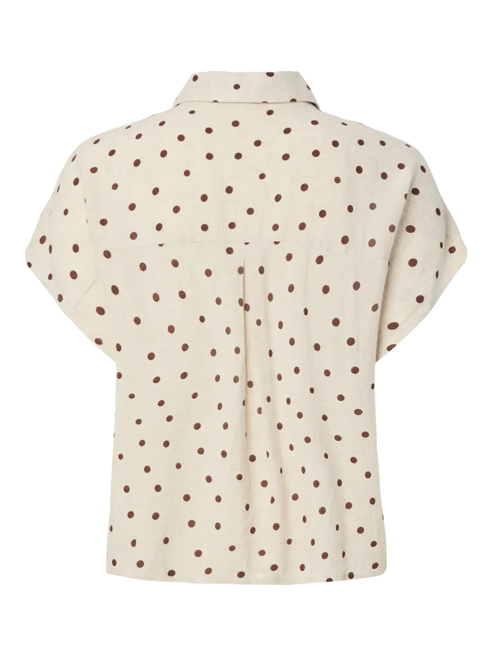 Pia linen blend blouse birch brown dots