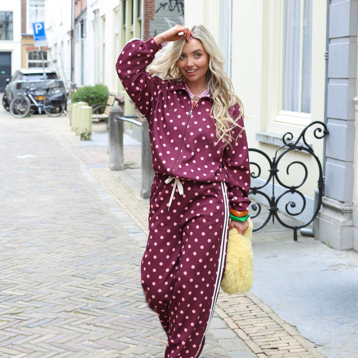 Polkadot jas burgundy roze