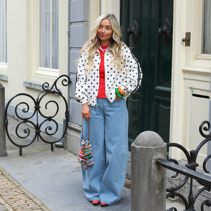 Polkadot jas wit zwart