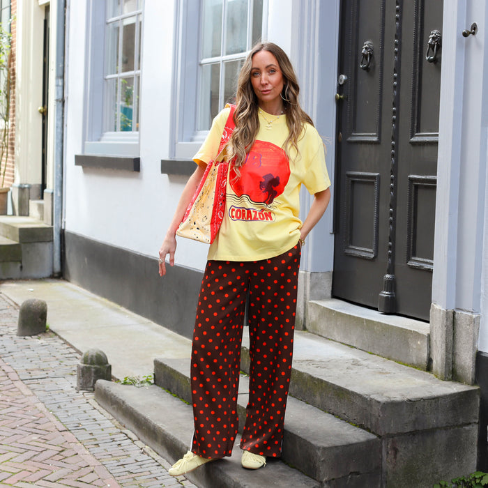 Polkadot stippen broek bruin rood