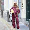 Polkadot stippen broek burgundy roze