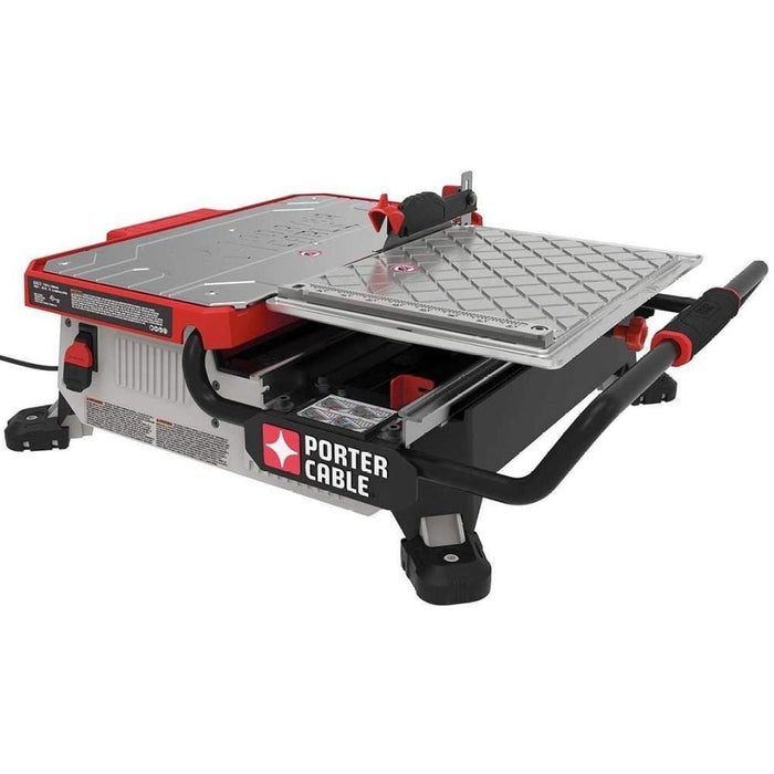 Porter Cable 7" portable tile saw with red/black sliding tray