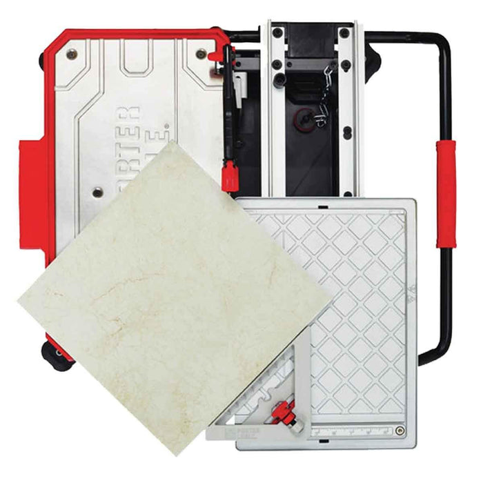 Tile saw with open housing and tiled cutting platform