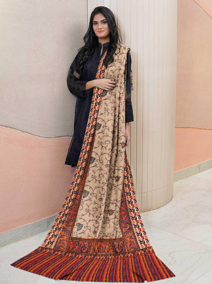Premium Luxury Pashmina Wool Border Shawl For Ladies-BR773