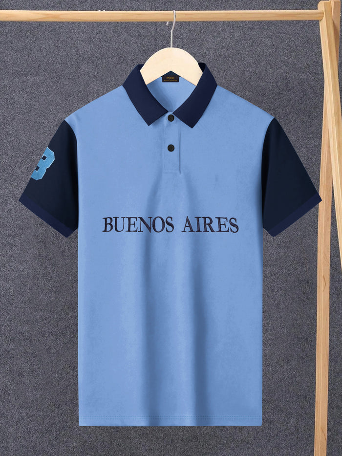 PRL Stylish Pique Summer Polo For Men-Blue with Navy-BR13011
