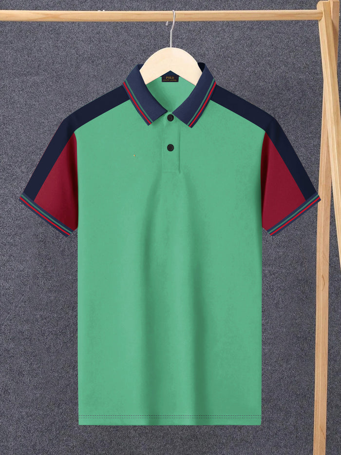 PRL Stylish Pique Summer Polo For Men-Green with Red-BR13010