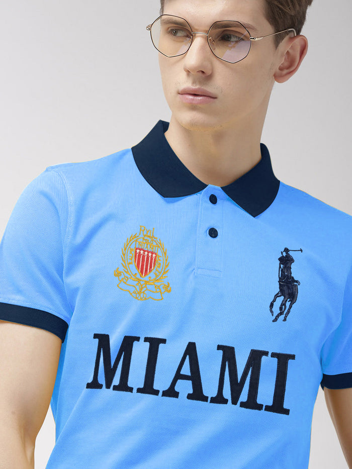 PRL Stylish Pique Summer Polo For Men-Sky & Navy-RT784