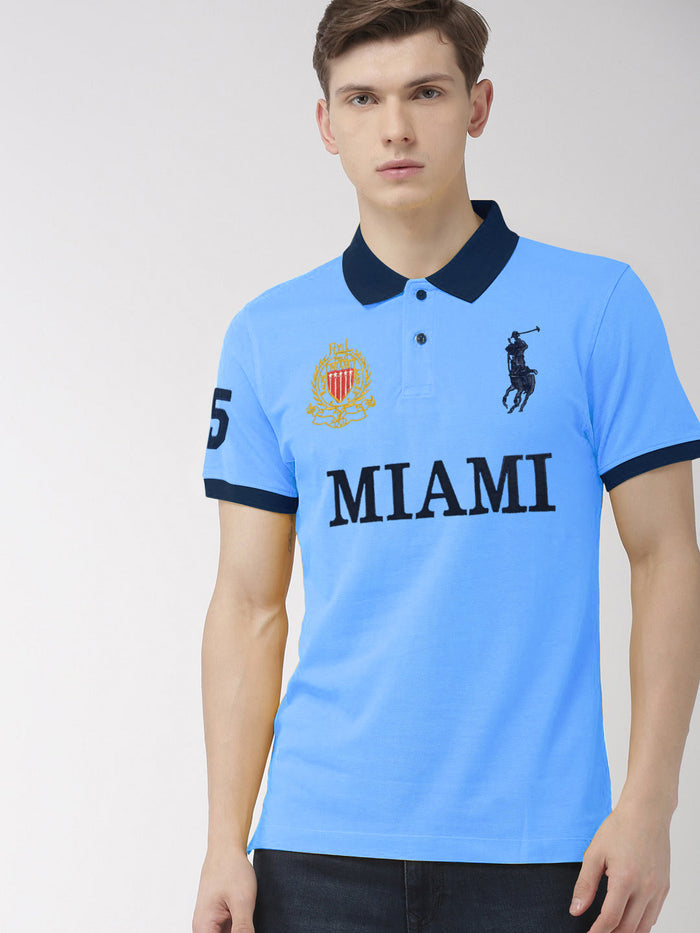 PRL Stylish Pique Summer Polo For Men-Sky & Navy-RT784