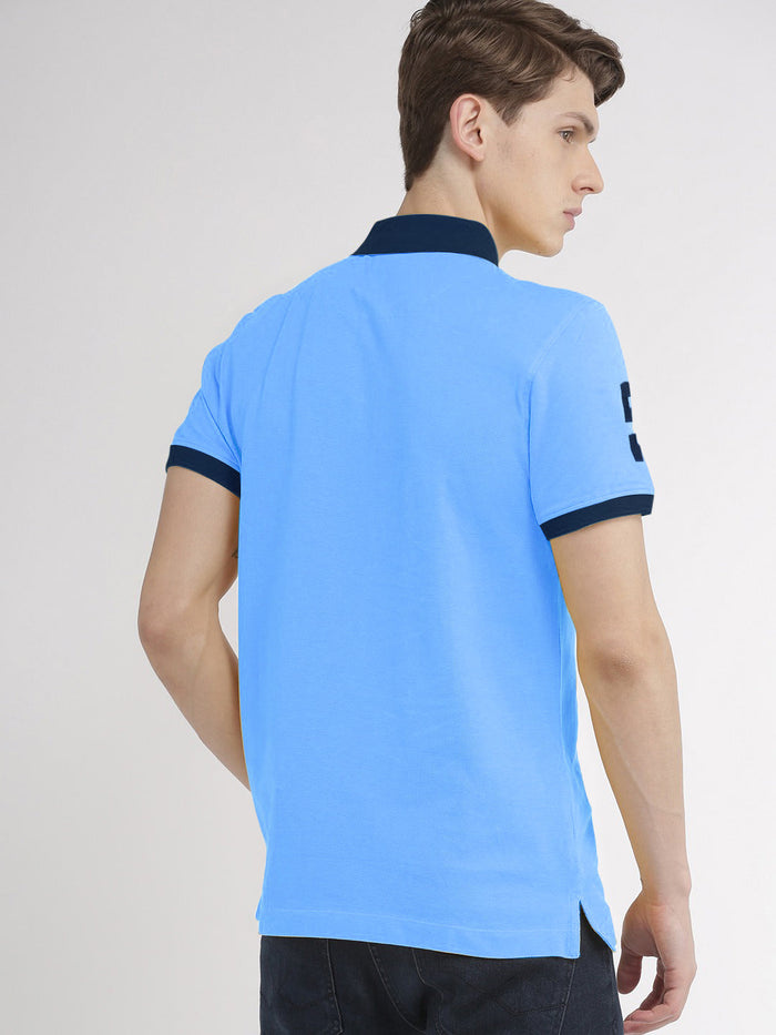 PRL Stylish Pique Summer Polo For Men-Sky & Navy-RT784