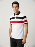 PRL Summer Polo Shirt For Men-White with Red & Black Panel-BR13107