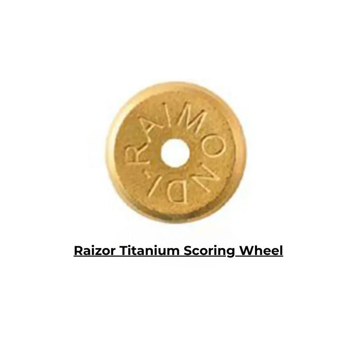 Raimondi Raizor replacement titanium scoring wheel, brass-toned disc with center hole.
