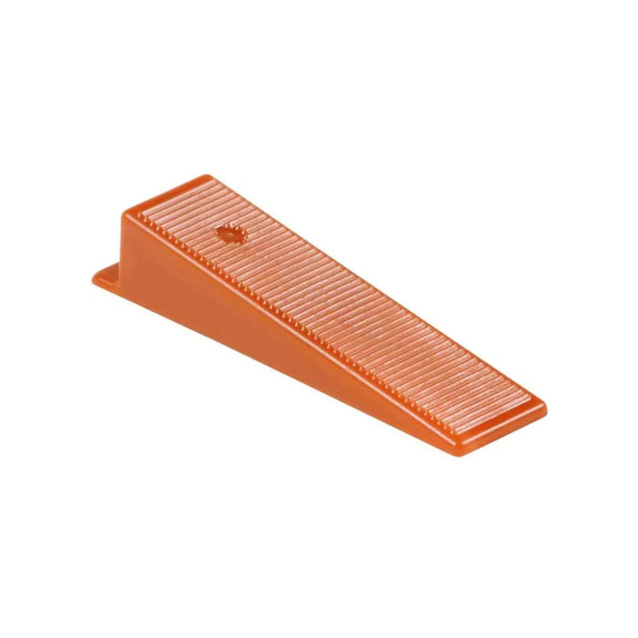 Orange tile leveling wedge spacer with ridged grip surface