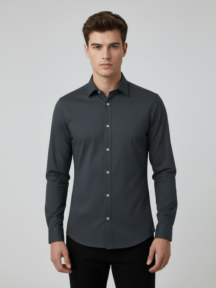 Rawgear 4 Side Lycra Slim Fit Long Sleeve Casual Shirt For Men-Dark Grey-RG11