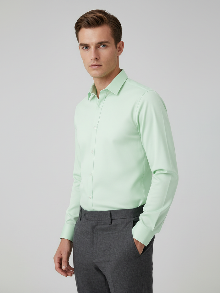 Rawgear 4 Side Lycra Slim Fit Long Sleeve Casual Shirt For Men-Light Mint-RG14