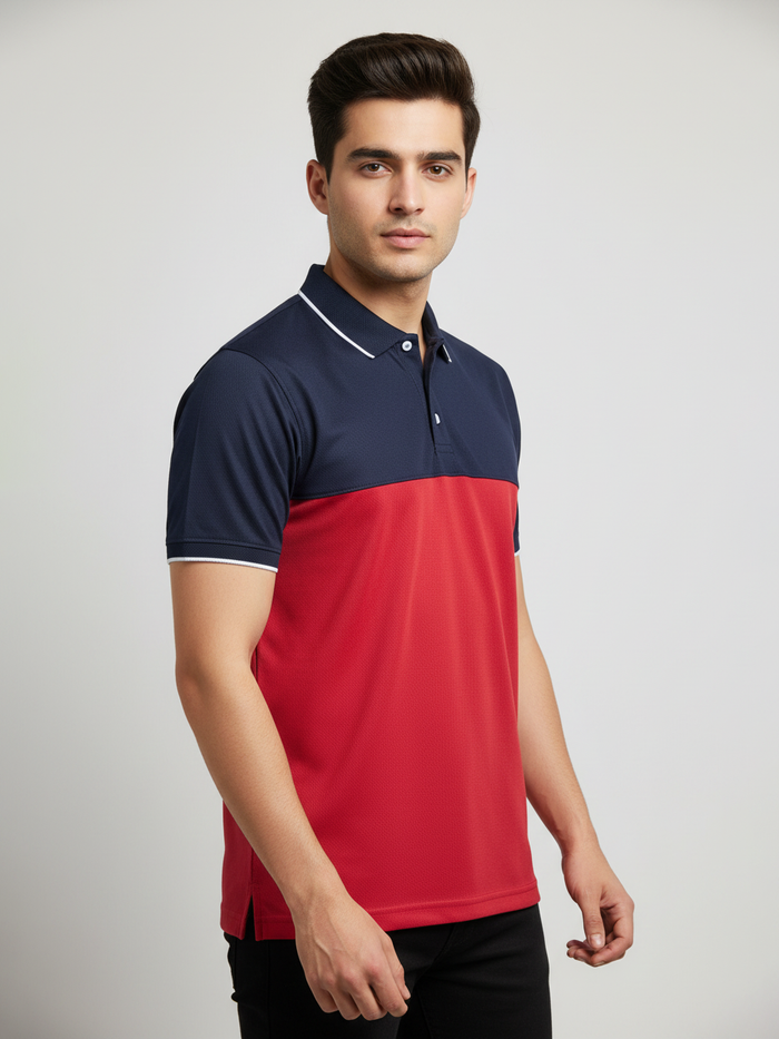 Rawgear Spandex Dry Polo Shirt For Men-Dark Navy & Red-BE3940