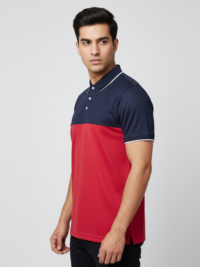 Rawgear Spandex Dry Polo Shirt For Men-Dark Navy & Red-BE3940