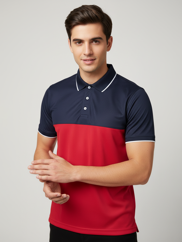 Rawgear Spandex Dry Polo Shirt For Men-Dark Navy & Red-BE3940