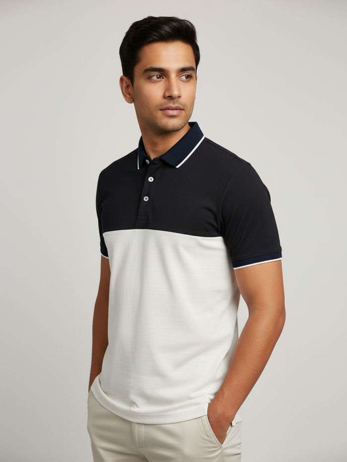 Rawgear Summer Colorblock Polo Shirt For Men-Black & White-BE9912