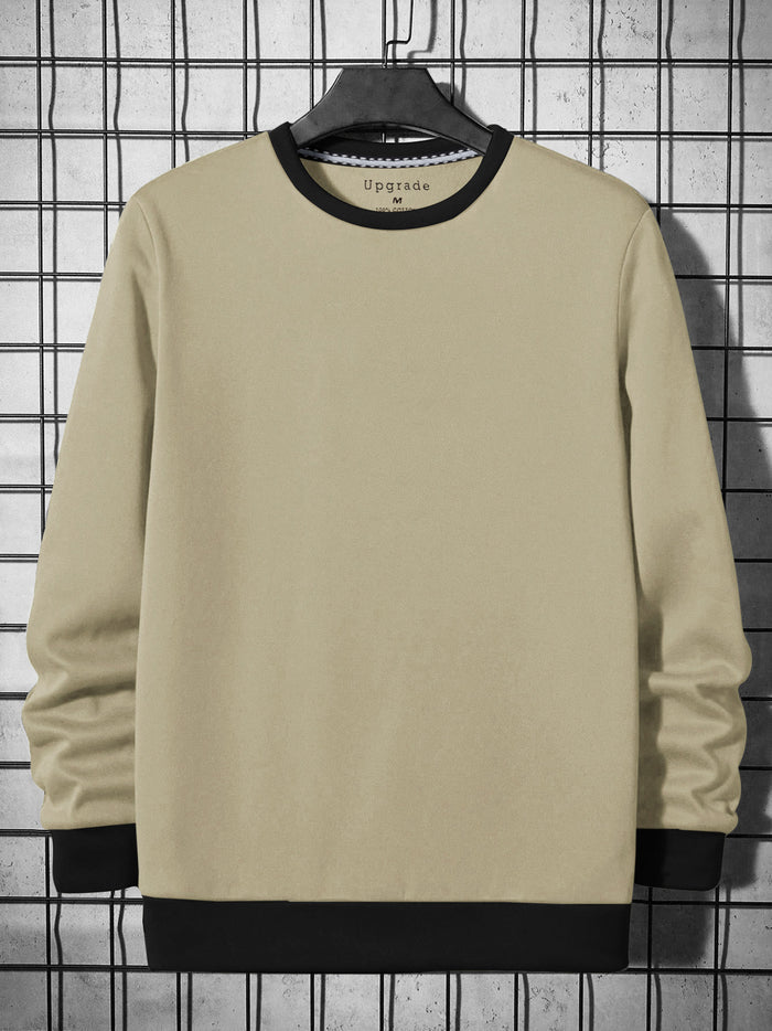 RBK Fleece Funky Style Sweatshirt For Men-Dark Biege with Black-BR14455